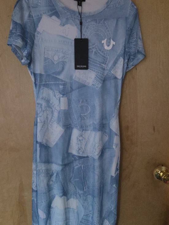 True Religion Dresses & Skirts - True Religion Light Blue Graphic Denim-Print Short Sleeve Tee Dress